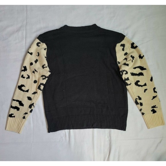 Cheetah Print Women’s Sweater Size X Large Angashion Knitted Black New With Tags - Picture 5 of 7